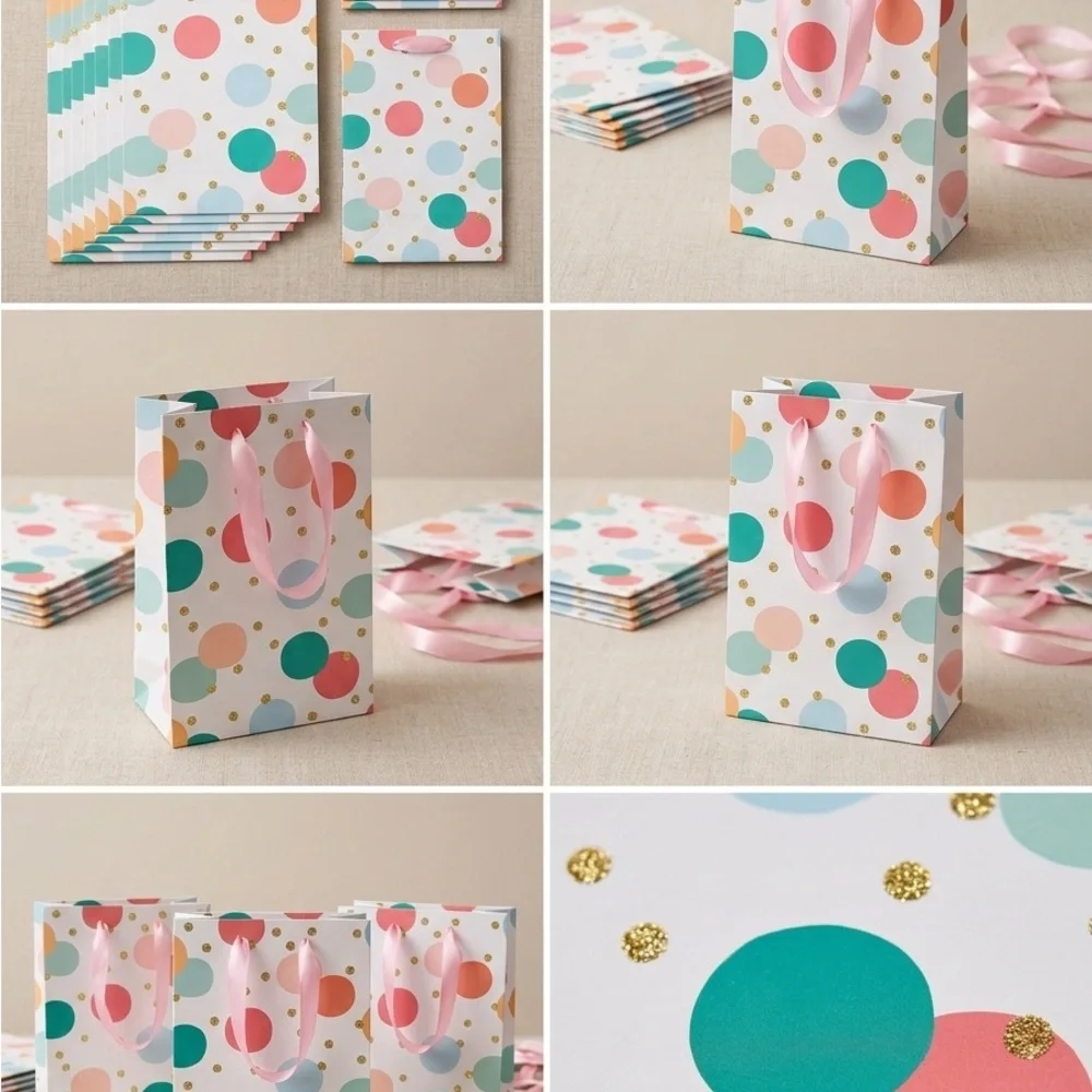 25 NWT Polka Dot Party Gift Bags with Pink Handles Spritz